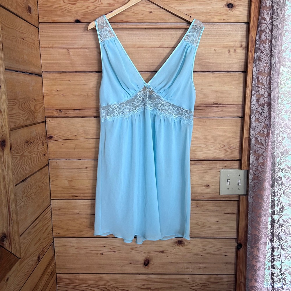 Vintage Lace Empire Waist Slip Dress Nightgown Large Baby Blue Jones New York